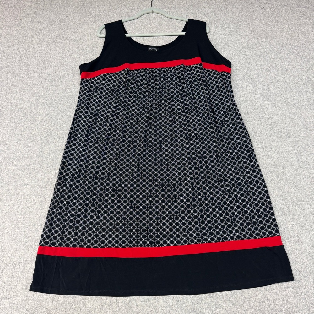 En Focus Women Dress 20W Black Red Geometric Sleeveless A-Line Knit Scoop Neck